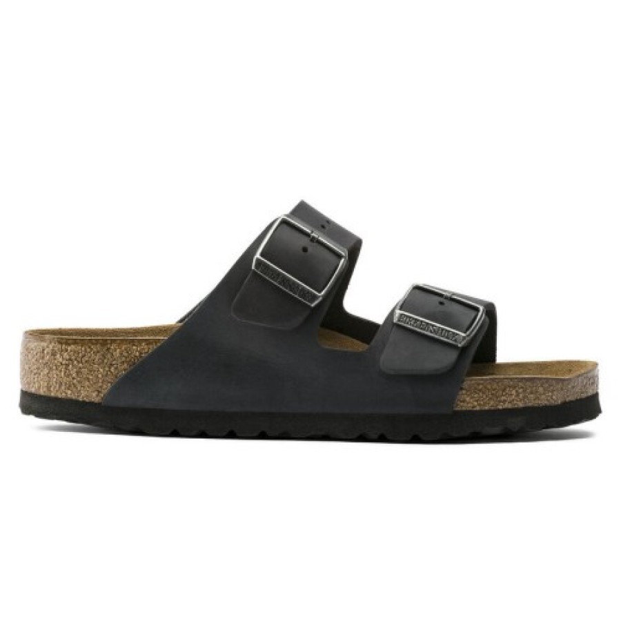 Men'S Birkenstock Walking | Birkenstock Men'S Arizona Soft Footbed In Black Oiled Leather