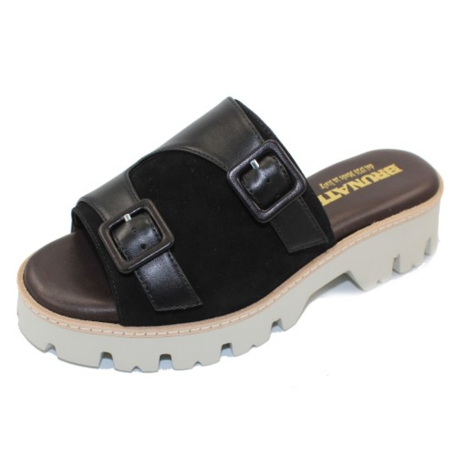 Women'S Brunate Slides | Brunate Women'S Farfalla In Black Suede/Nappa Leather