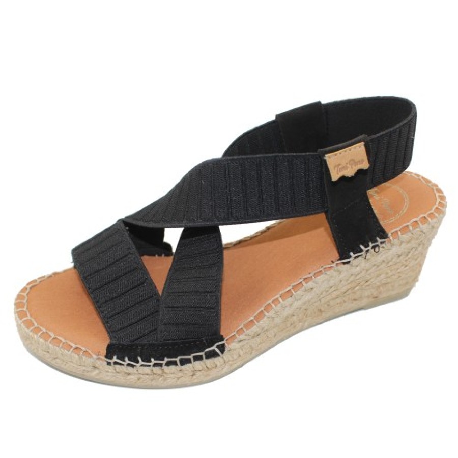 Women'S Toni Pons Wedges | Toni Pons Women'S Tura-Tr In Negre Black Ribbed Stretch/Suede