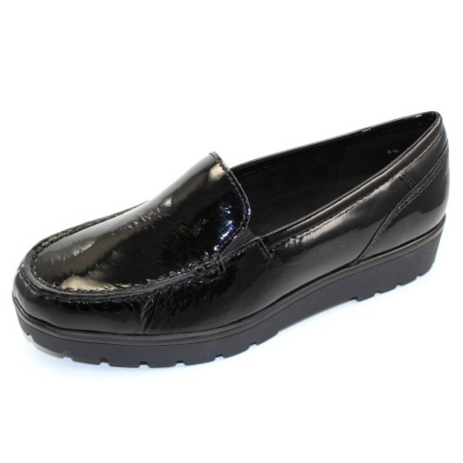 Women'S Ara Wedges | Ara Women'S Dewitt In Black Lack Patent Leather