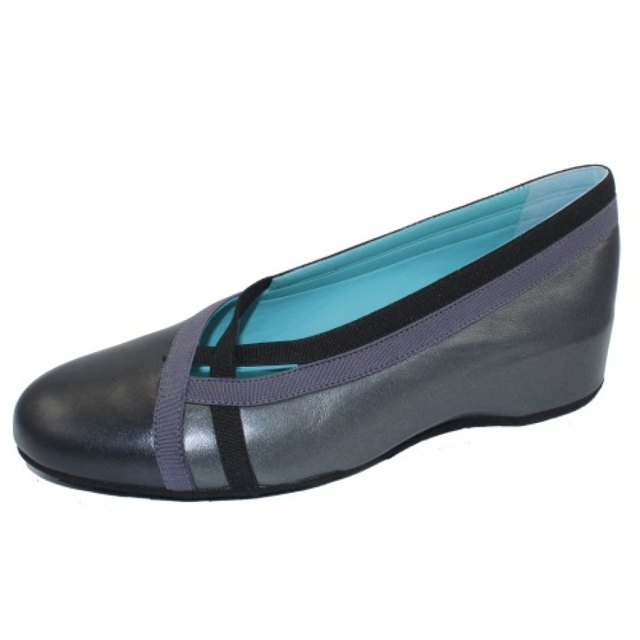 Women'S Thierry Rabotin Slip Ons | Thierry Rabotin Women'S Alena In Black/Charcoal Tafetta Leather