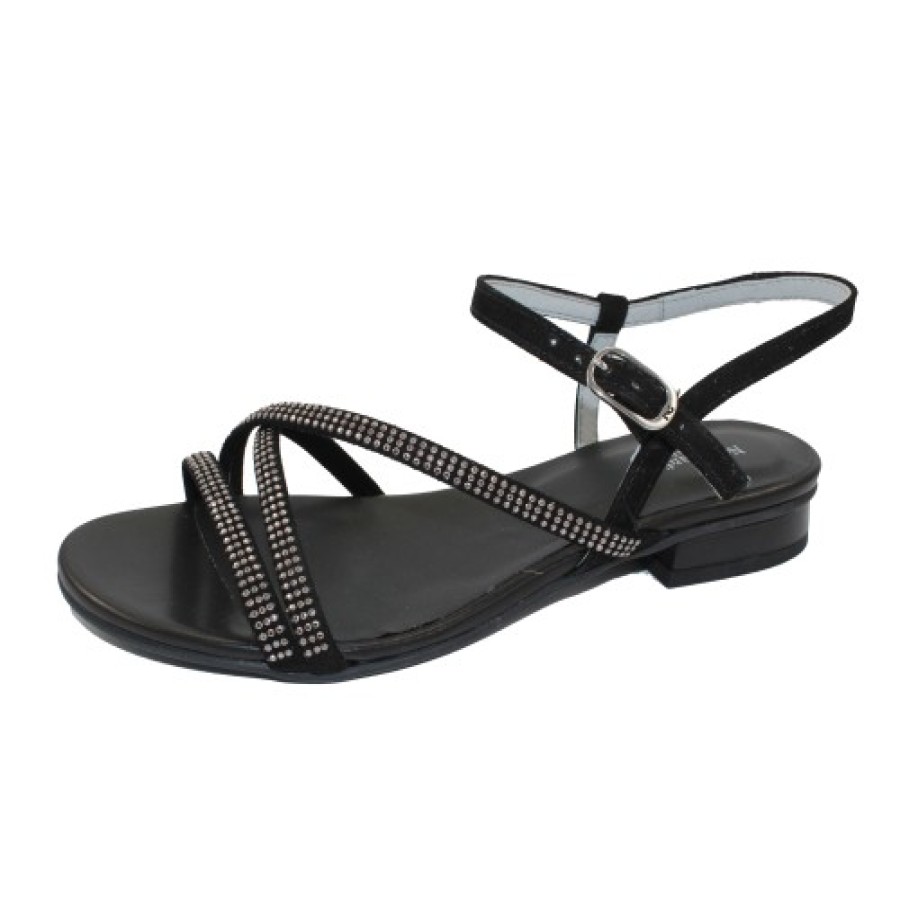 Women'S Nero Giardini Sandals | Nero Giardini Women'S E115530D In Black Suede/Rhinestone