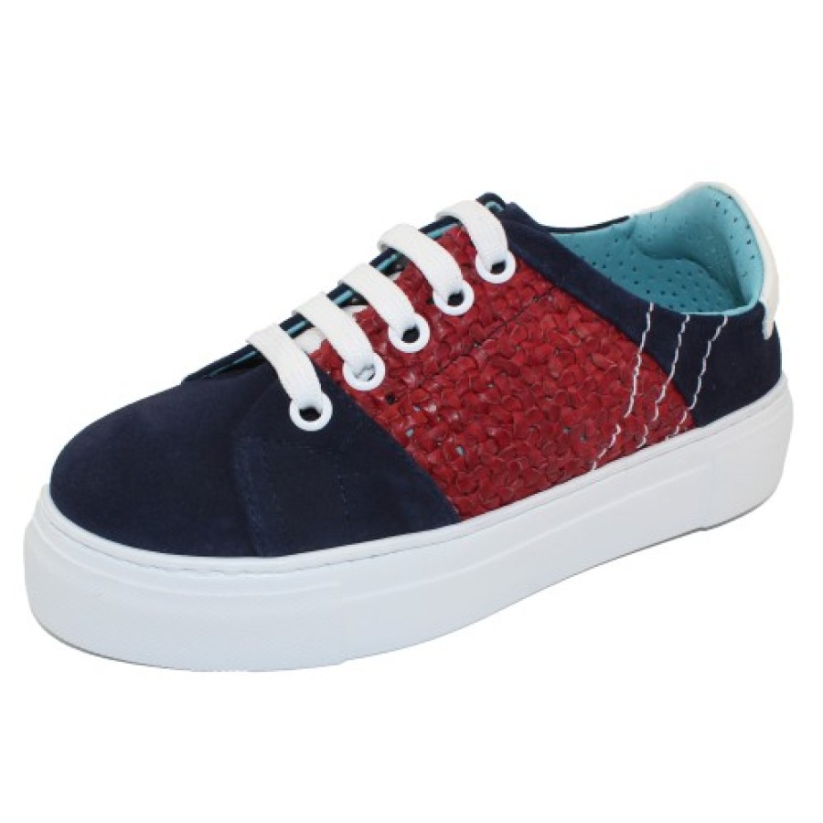 Women'S Thierry Rabotin Oxfords | Thierry Rabotin Women'S Alana In Navy Suede/Red Woven Leather