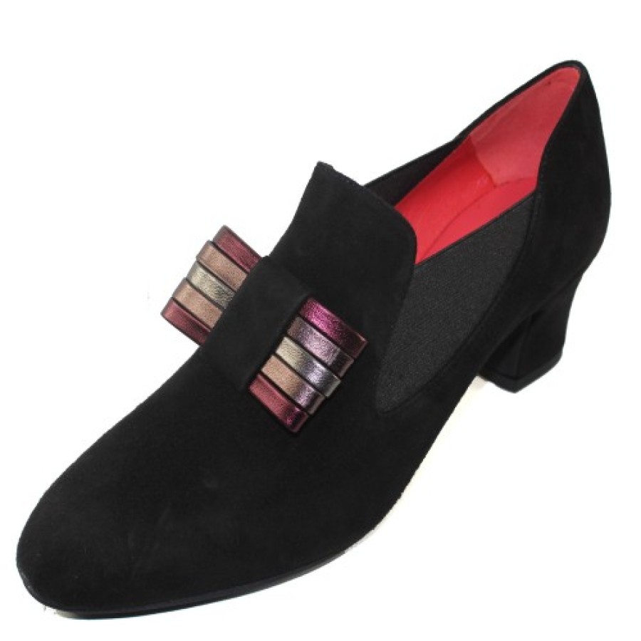 Women'S Pas De Rouge Pumps | Pas De Rouge Women'S Alfa 1920 In Black Suede/Soft Multi Color Metallic Leather