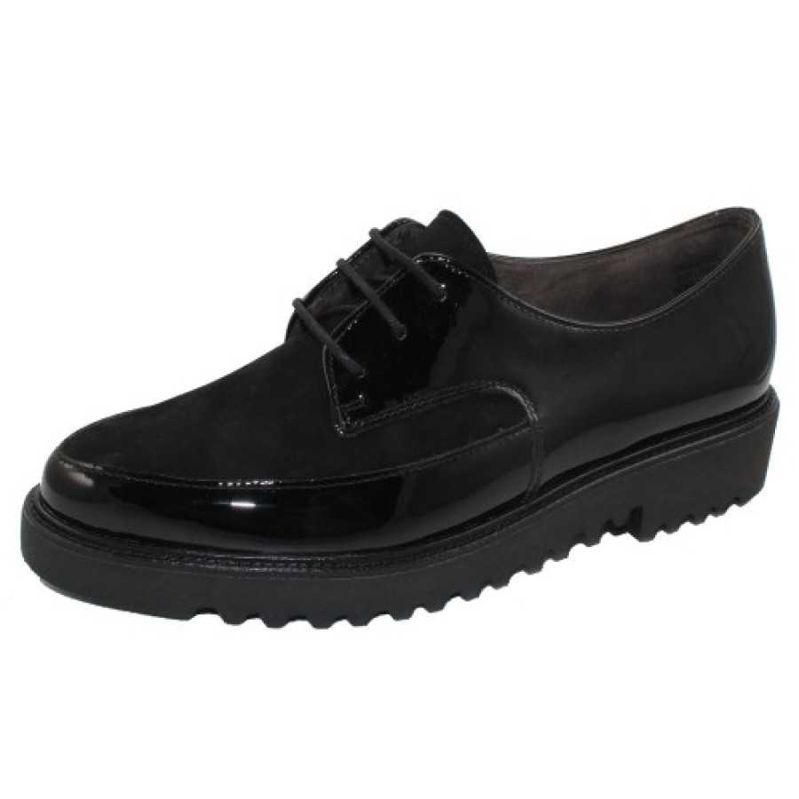 Women'S Paul Green Oxfords | Paul Green Women'S Soho Oxford In Black Patent Leather/Suede