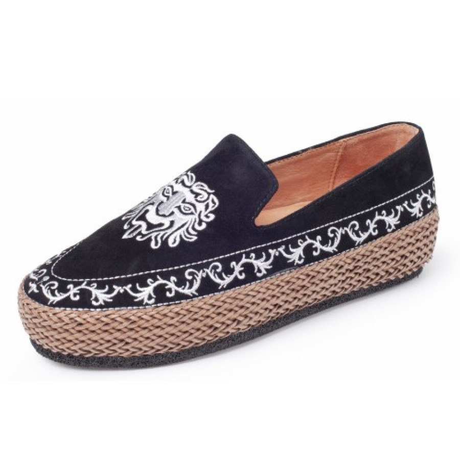 Women'S Yes Brand Shoes Flats | Yes Brand Shoes Women'S Cora In Black Kid Suede/Brown Woven Leather