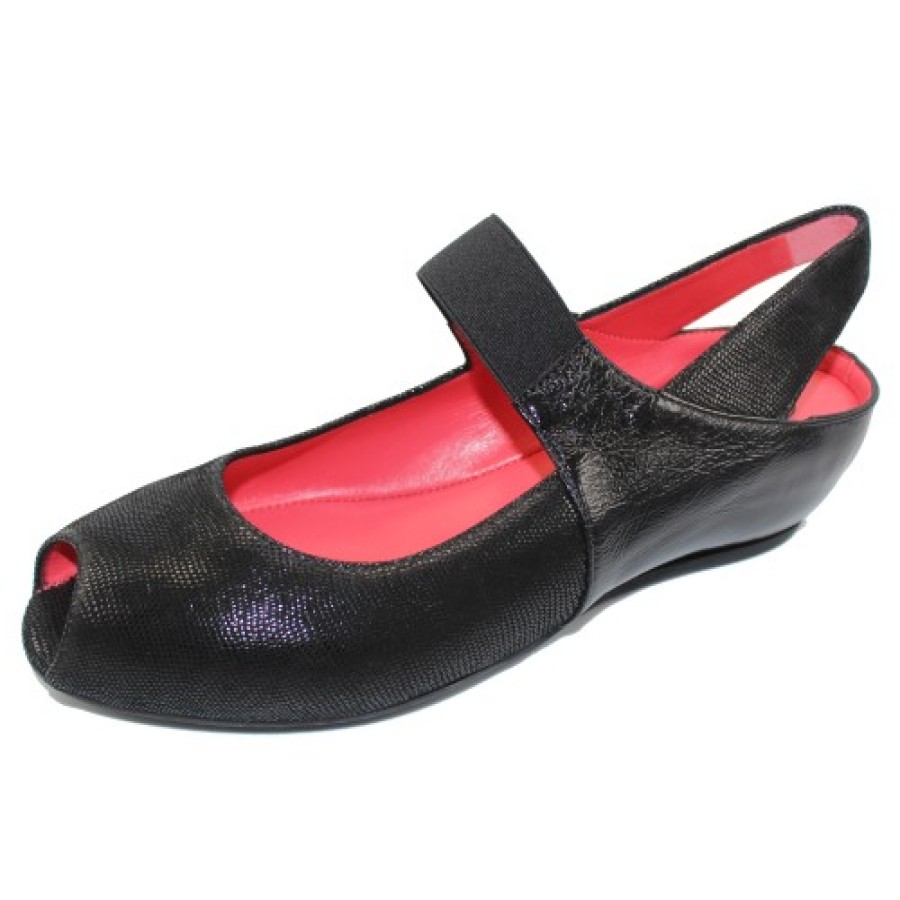 Women'S Pas De Rouge Mary Jane & Instep Strap | Pas De Rouge Women'S Silvia R918 In Black Embossed/Crinkle Patent Leather