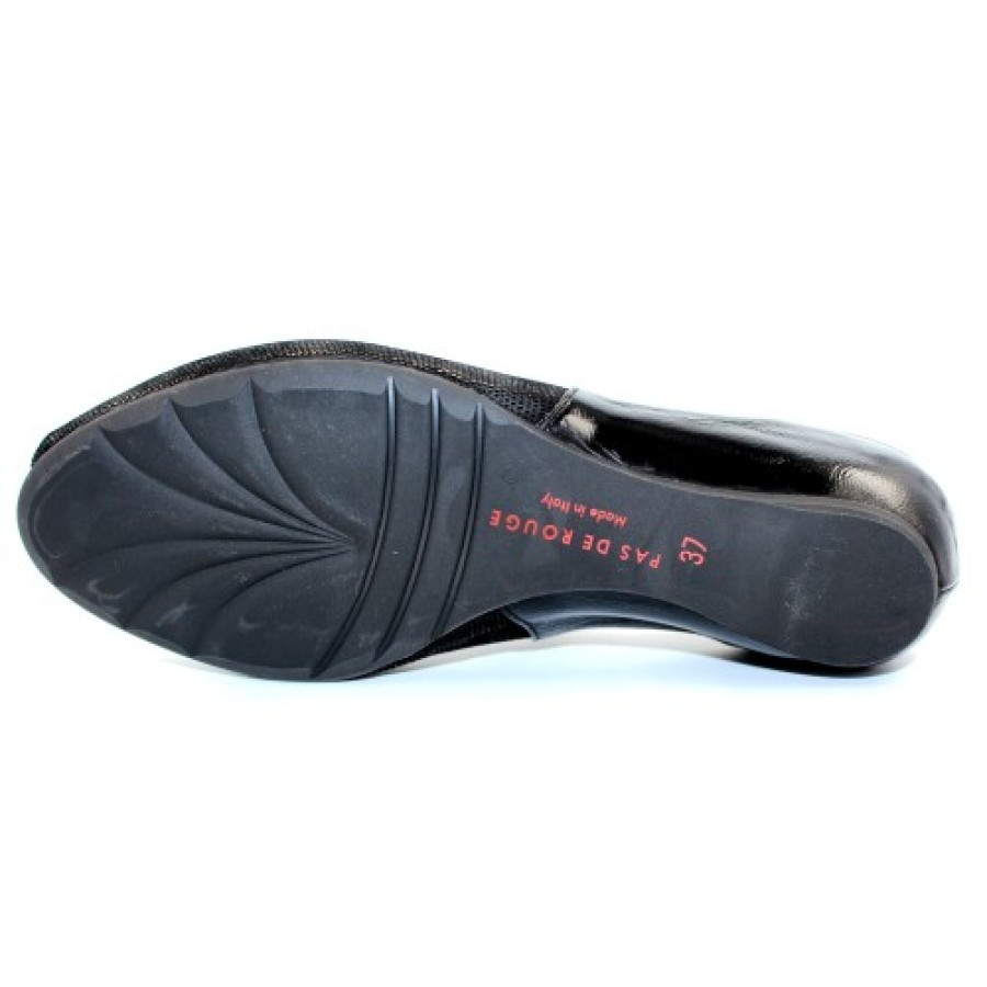 Women'S Pas De Rouge Mary Jane & Instep Strap | Pas De Rouge Women'S Silvia R918 In Black Embossed/Crinkle Patent Leather