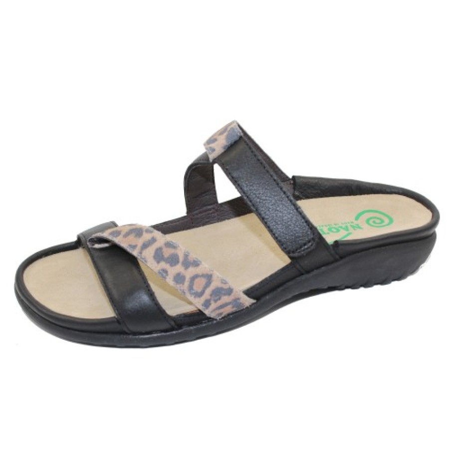 Women'S Naot Wedges | Naot Women'S Tariana In Soft Black Leather/Cheetah Suede