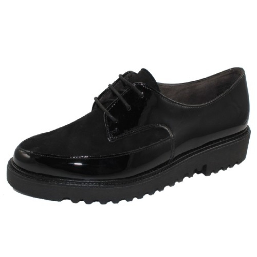 Women'S Paul Green Platforms | Paul Green Women'S Soho Oxford In Black Patent Leather/Suede