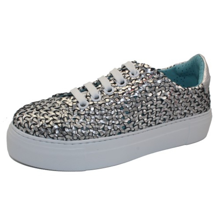 Women'S Thierry Rabotin Platforms | Thierry Rabotin Women'S Alessia In Silver Weave Calfskin Leather