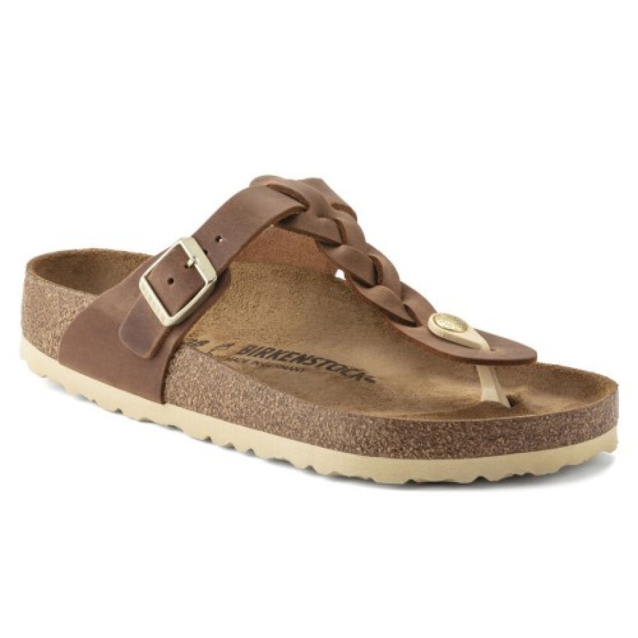 Women'S Birkenstock Women'S New Arrivals | Birkenstock Women'S Gizeh Braid In Cognac Oiled Leather