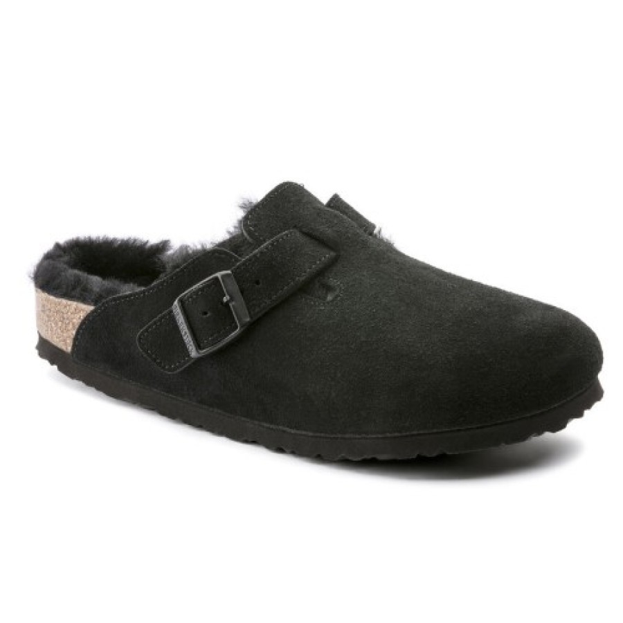 Women'S Birkenstock Women'S New Arrivals | Birkenstock Women'S Boston Shearling In Black Suede/Shearling