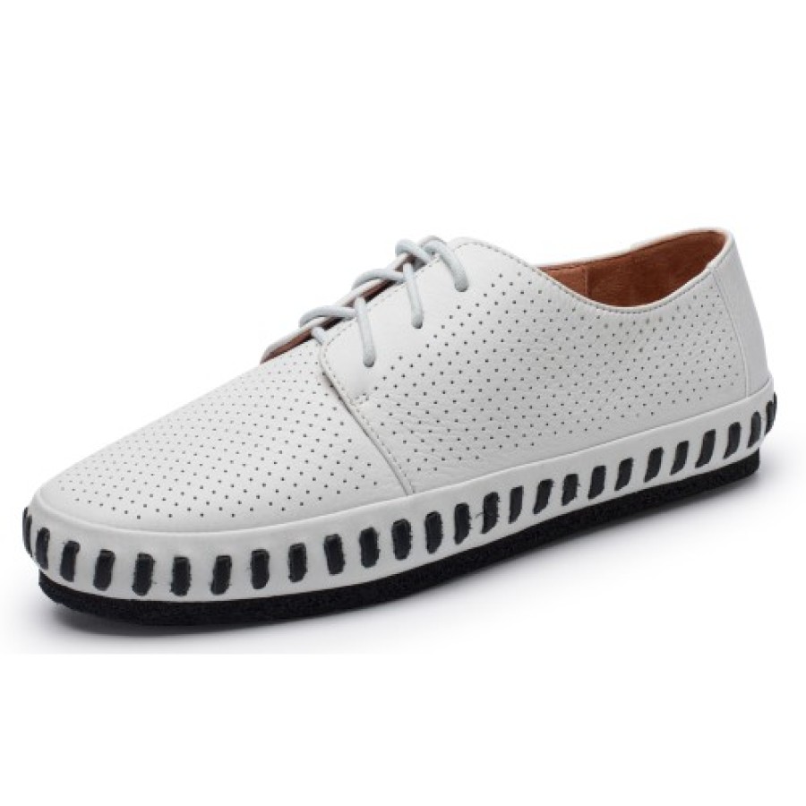 Women'S Yes Brand Shoes Oxfords | Yes Brand Shoes Women'S Barbi In White Perf Plonge Leather