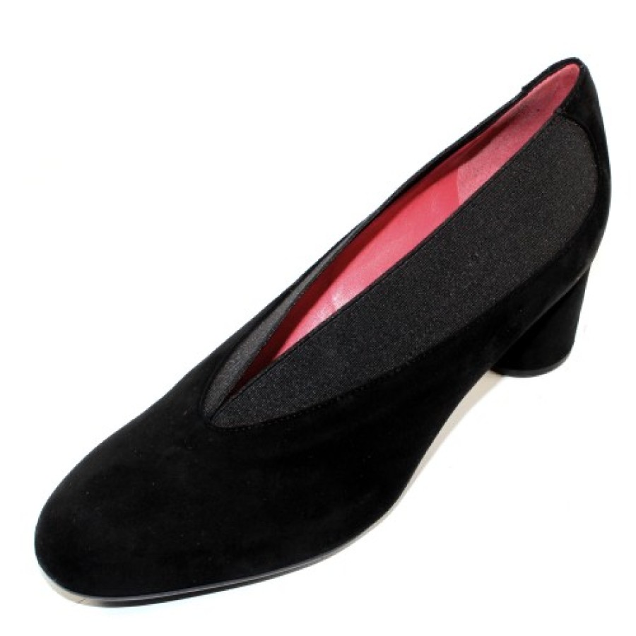 Women'S Pas De Rouge Pumps | Pas De Rouge Women'S Lucia 2411 In Black Suede/Elastic