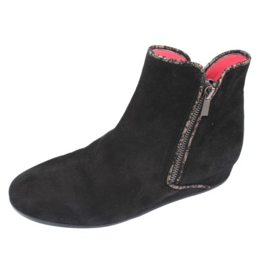 Women'S Pas De Rouge Ankle Boots | Pas De Rouge Women'S Omer 2667 In Black Suede/Antracite Trim