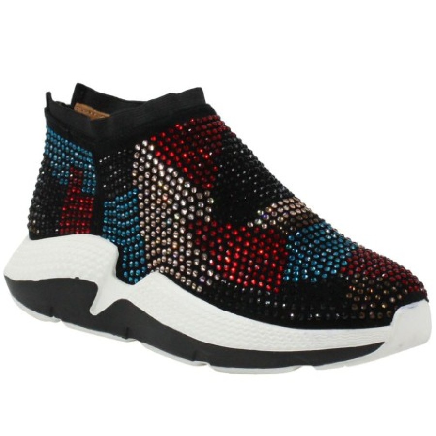 Women'S Lamour Des Pieds Fashion | Lamour Des Pieds Women'S Helana In Black Suede/Bright Multi Rhinestones