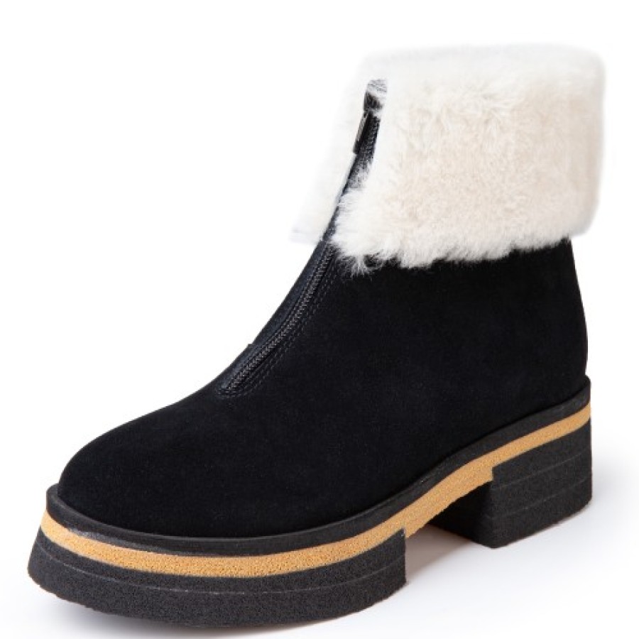 Women'S Yes Brand Shoes Heels | Yes Brand Shoes Women'S Blair In Black Water Resistant Suede/White Fur