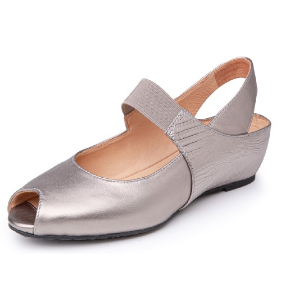 Women'S Yes Brand Shoes Travel | Yes Brand Shoes Women'S Paula In Pewter Metallic Leather/Lizard Printed Leather