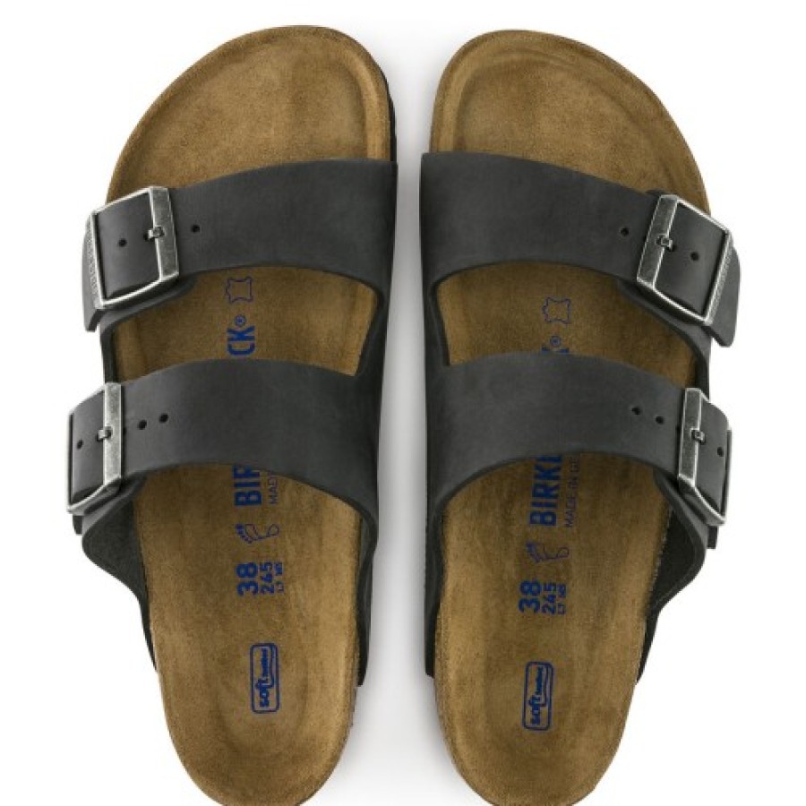 Men'S Birkenstock Travel | Birkenstock Men'S Arizona Soft Footbed In Black Oiled Leather