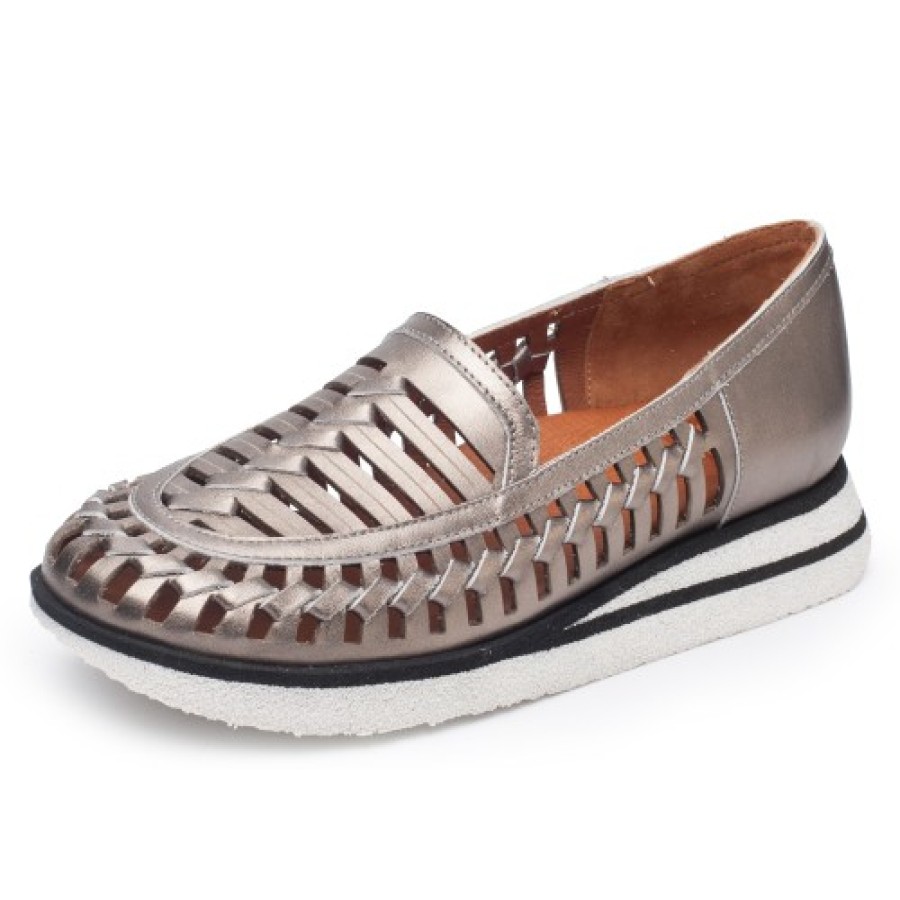 Women'S Yes Brand Shoes Walking | Yes Brand Shoes Women'S Ava In Pewter Metallic Plonge Leather