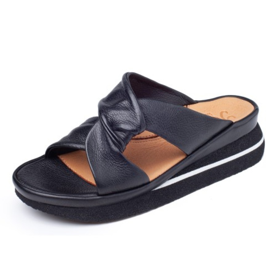 Women'S Yes Brand Shoes Wedges | Yes Brand Shoes Women'S Aria In Black Plonge Leather