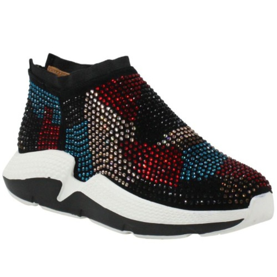 Women'S Lamour Des Pieds Platforms | Lamour Des Pieds Women'S Helana In Black Suede/Bright Multi Rhinestones