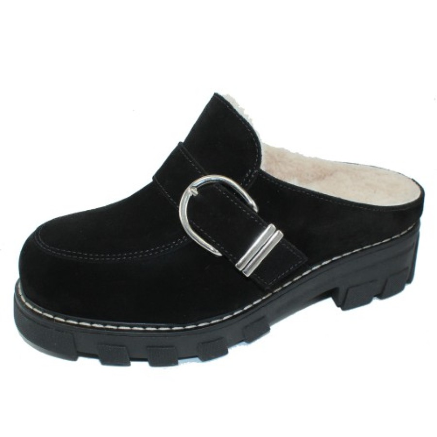 Women'S La Canadienne Clogs & Mules | La Canadienne Women'S Allie In Black Waterproof Suede/Shearling