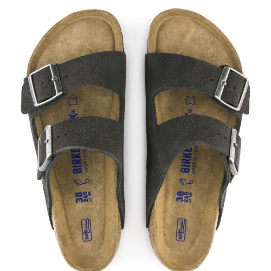 Men'S Birkenstock Footbed | Birkenstock Men'S Arizona Soft Footbed In Velvet Grey Suede