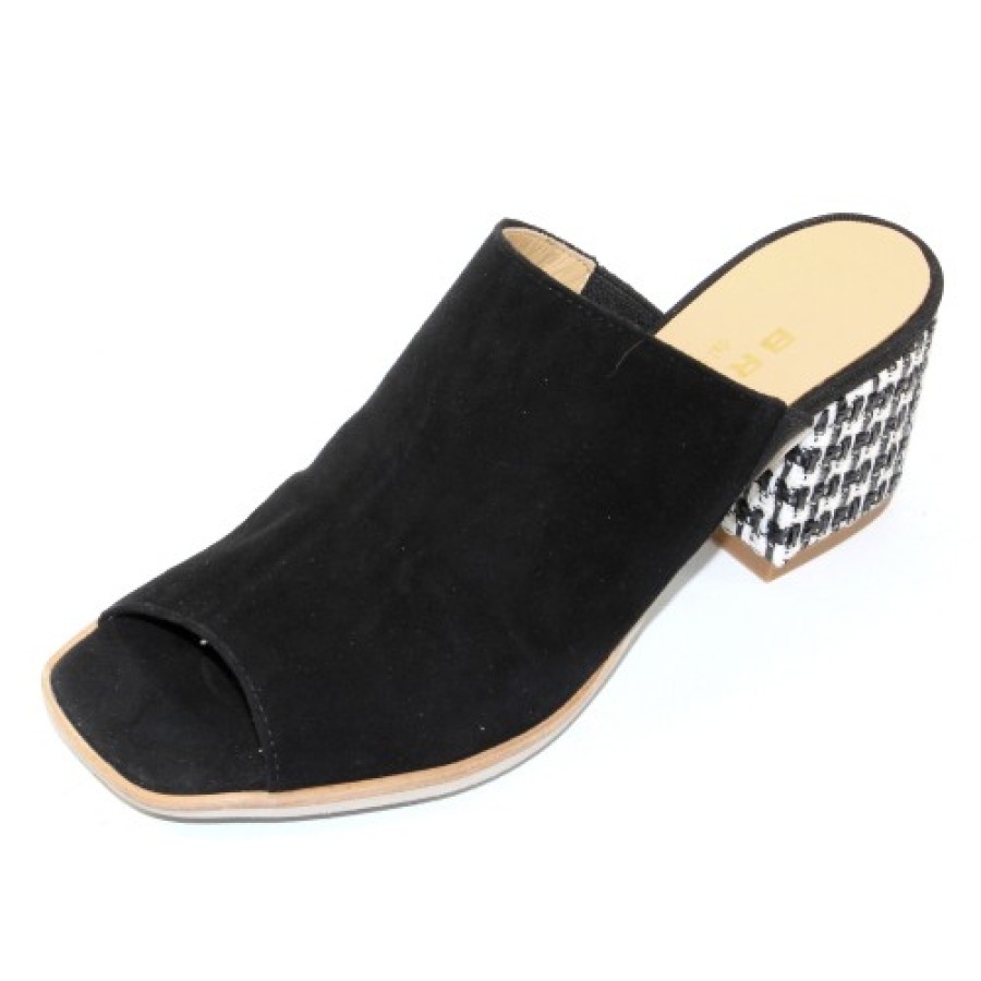 Women'S Brunate Slides | Brunate Women'S Messina In Black Suede/Optic Rafia Fabric