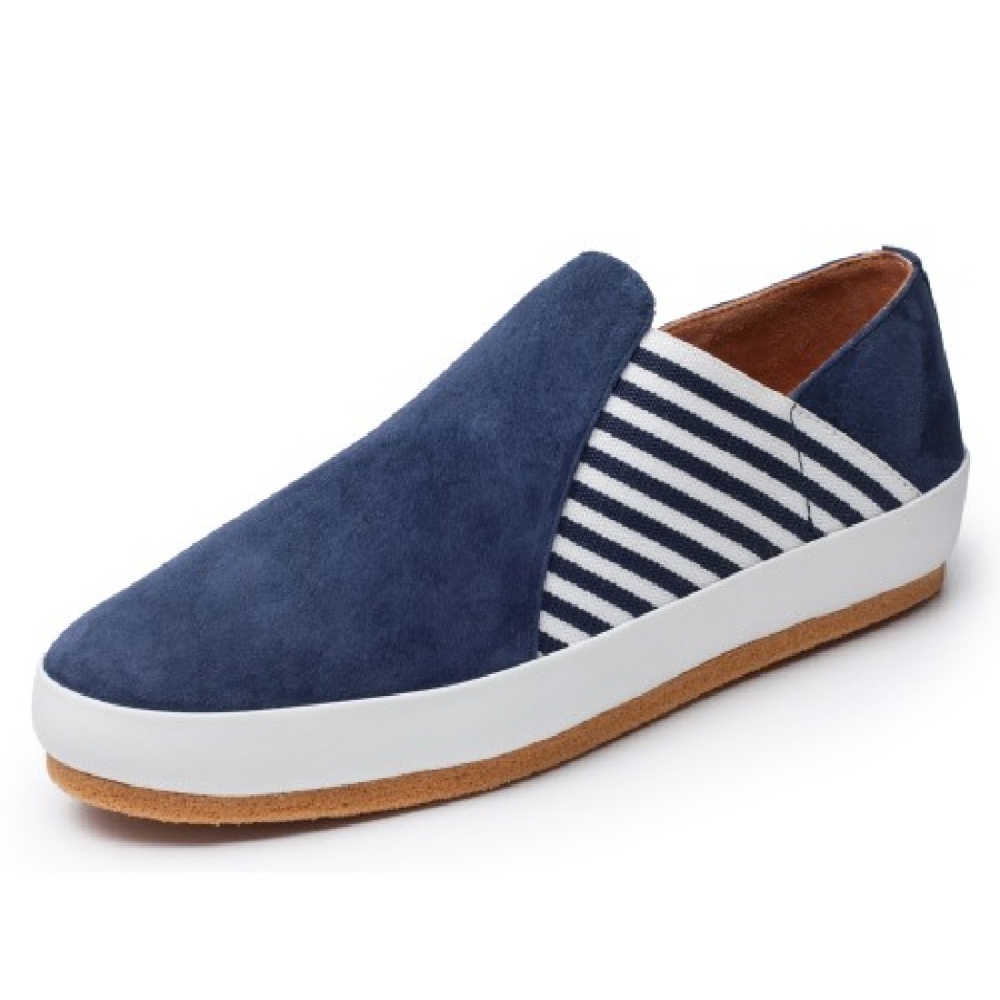 Women'S Yes Brand Shoes Wedges | Yes Brand Shoes Women'S Belle In Navy Blue Kid Suede/White Plonge Leather