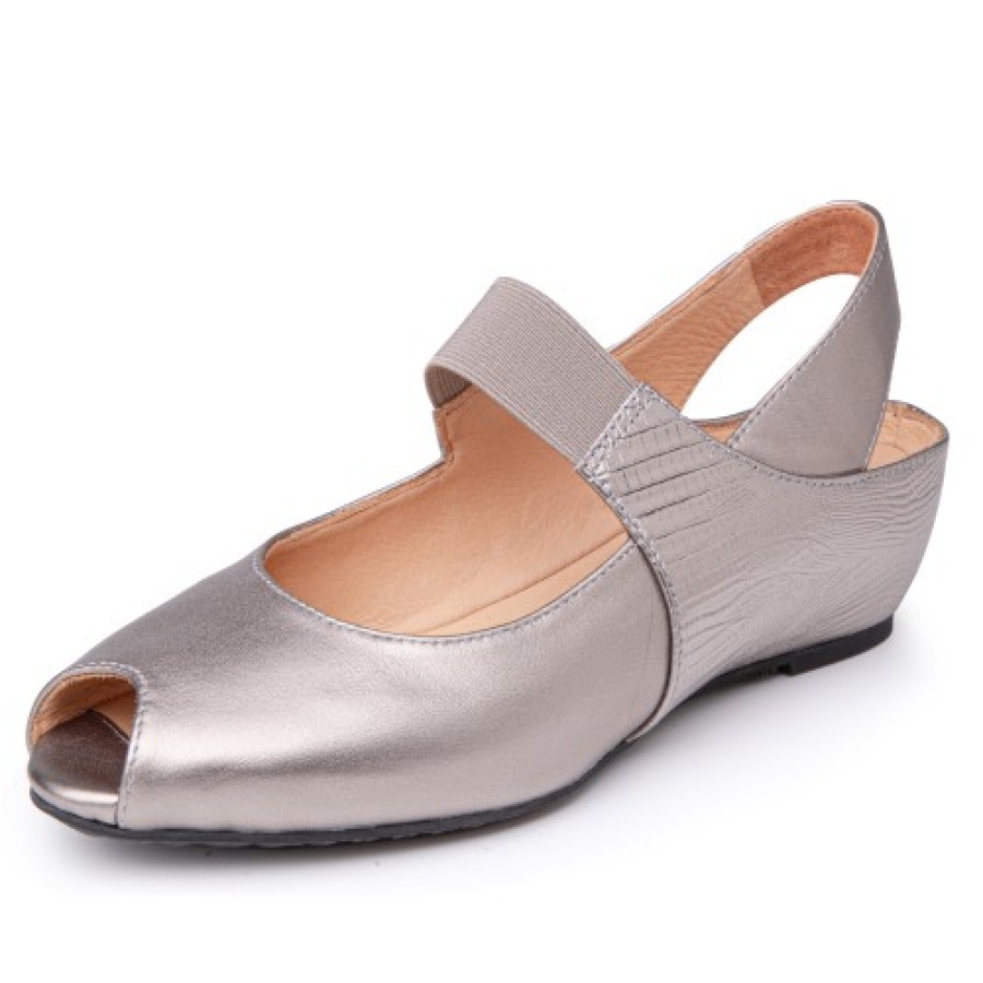 Women'S Yes Brand Shoes Women'S New Arrivals | Yes Brand Shoes Women'S Paula In Pewter Metallic Leather/Lizard Printed Leather