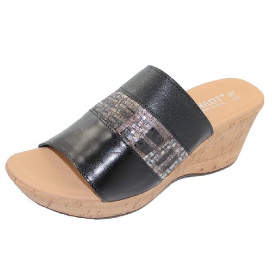 Women'S Naot Platforms | Naot Women'S Tiki In Black Madras/Mixed Metallic/Soft Black Leather