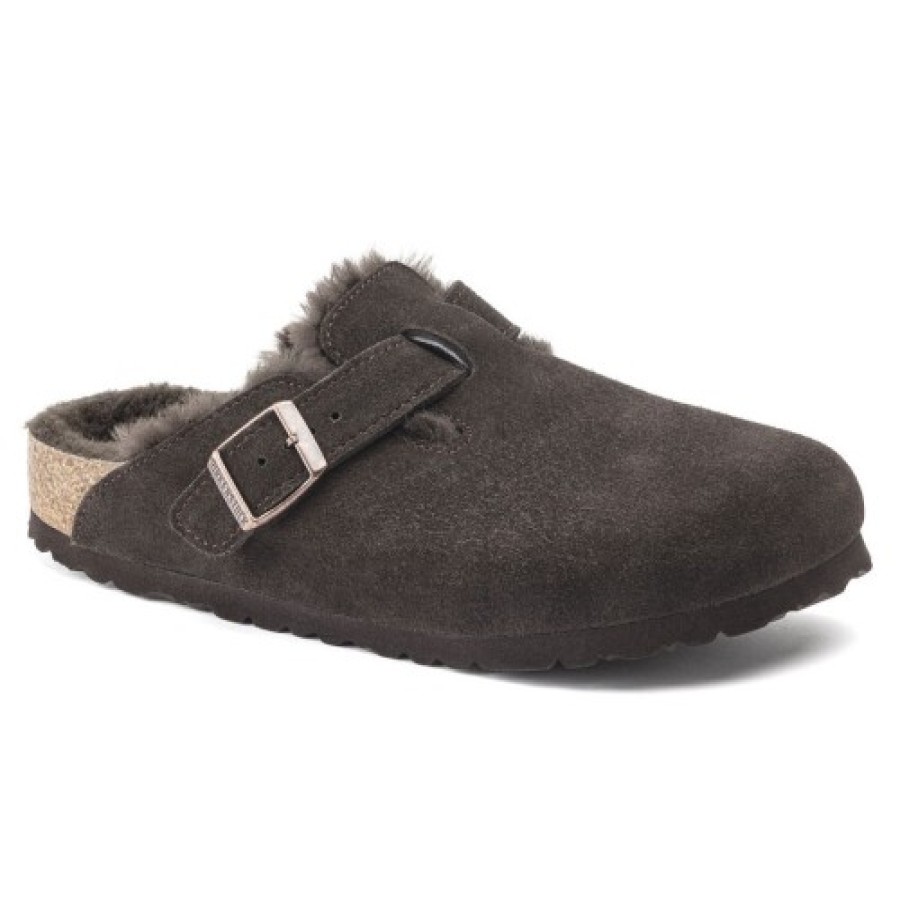 Women'S Birkenstock Open Back | Birkenstock Women'S Boston Shearling In Mocha Suede/ Shearling