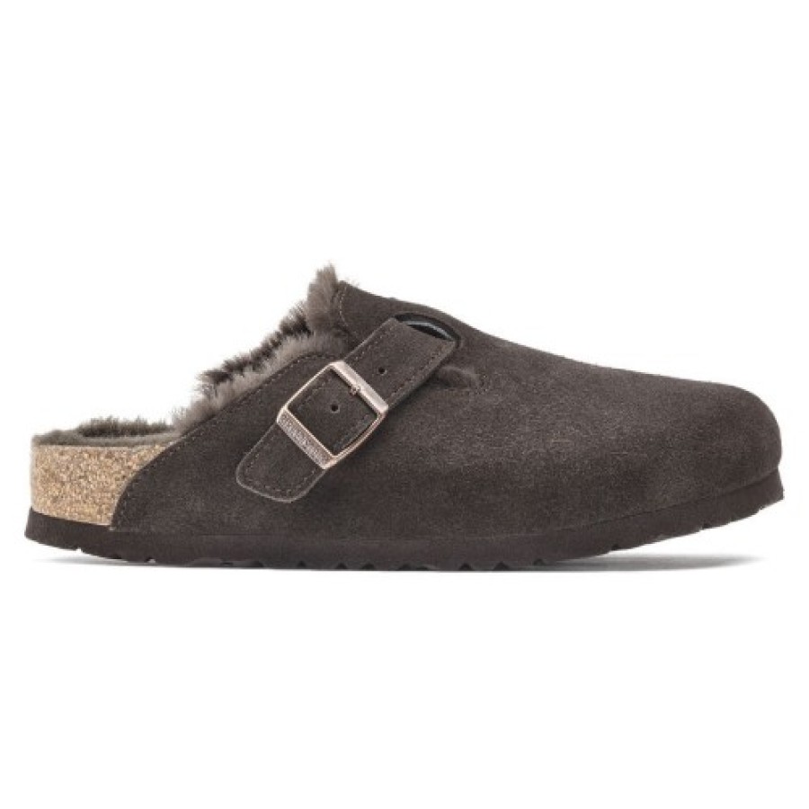 Women'S Birkenstock Open Back | Birkenstock Women'S Boston Shearling In Mocha Suede/ Shearling