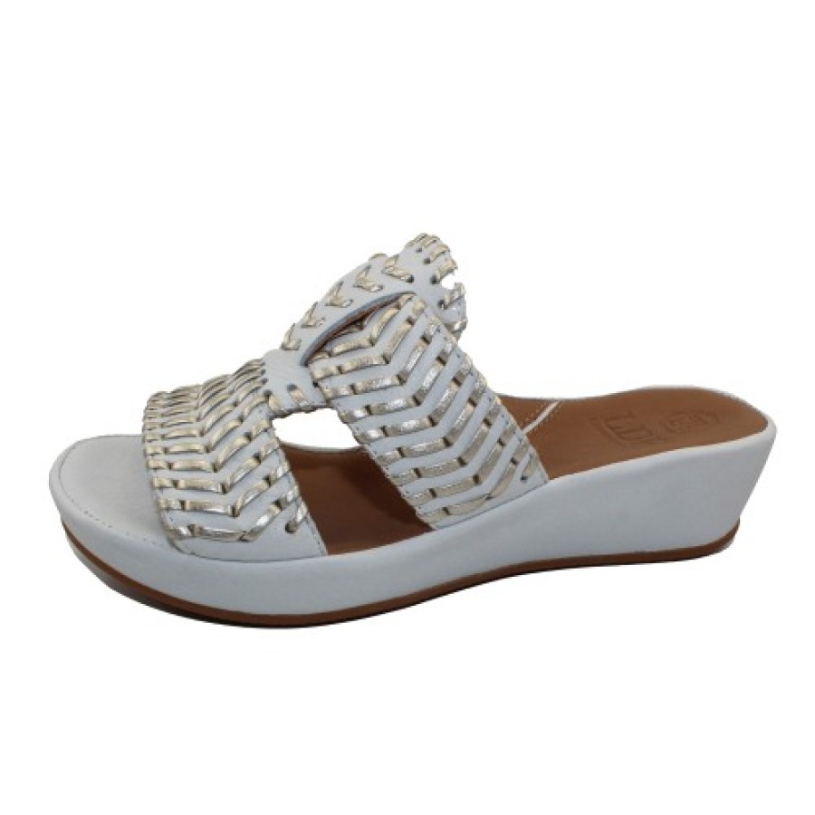 Women'S Lamour Des Pieds Wedges | Lamour Des Pieds Women'S Chorra In White Lamba Leather/Gold