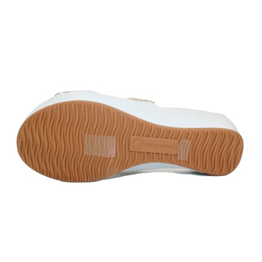 Women'S Lamour Des Pieds Wedges | Lamour Des Pieds Women'S Chorra In White Lamba Leather/Gold