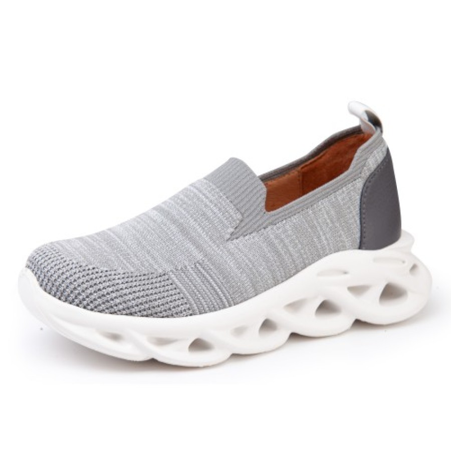 Women'S Yes Brand Shoes Walking | Yes Brand Shoes Women'S Candy In Grey Stretch Fabric/Plonge Leather