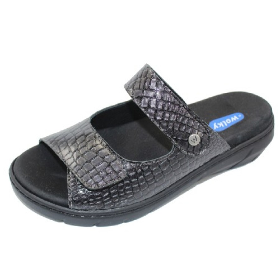 Women'S Wolky Wedges | Wolky Women'S Cyprus In Anthracite Mini Croco Printed Leather