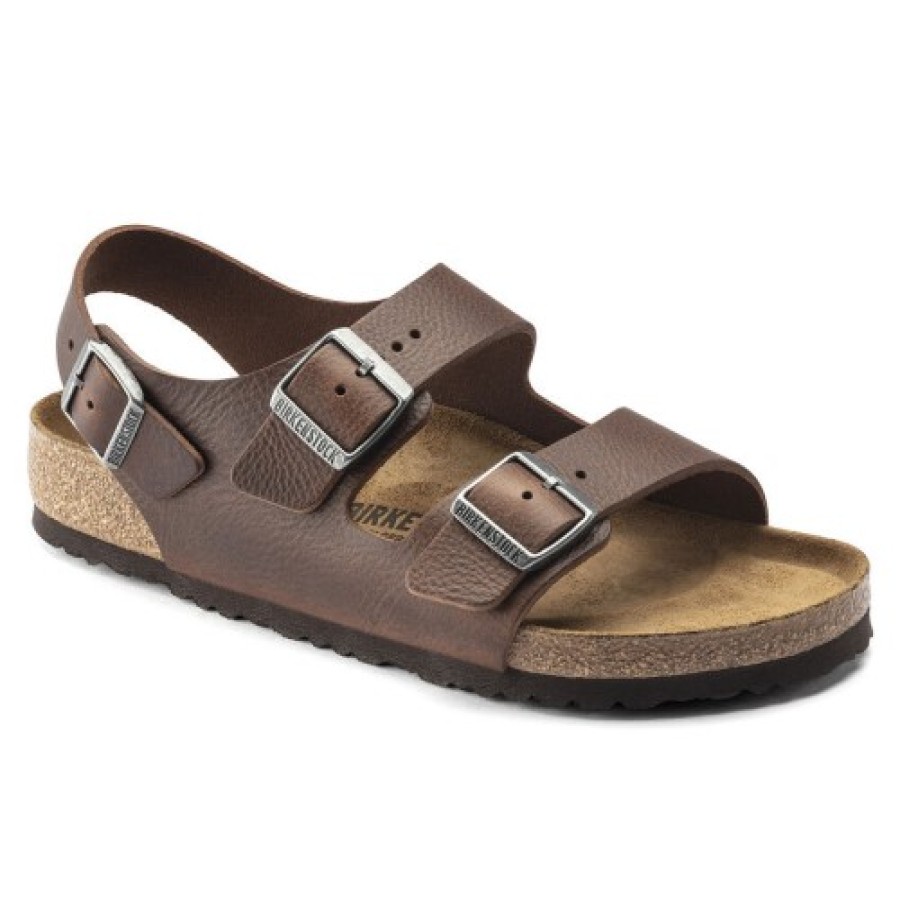 Men'S Birkenstock Back Straps | Birkenstock Men'S Milano In Vintage Wood Roast Leather