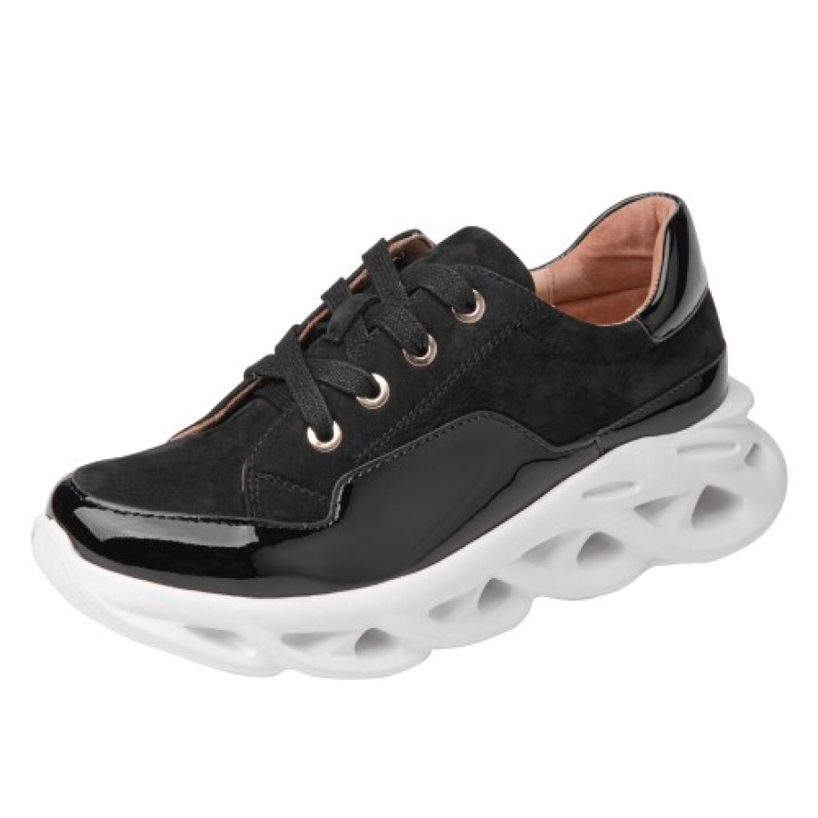 Women'S Yes Brand Shoes Walking | Yes Brand Shoes Women'S Serenity In Black Nubuck/Patent Leather