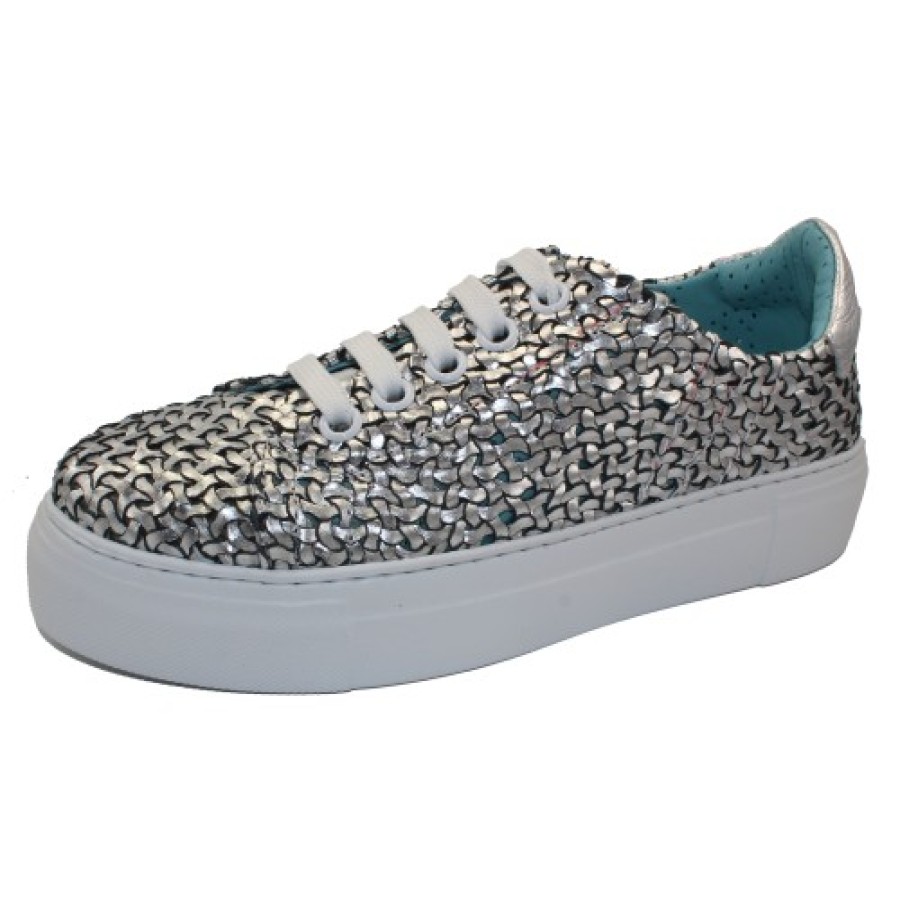 Women'S Thierry Rabotin Platforms | Thierry Rabotin Women'S Alessia In Silver Weave Calfskin Leather