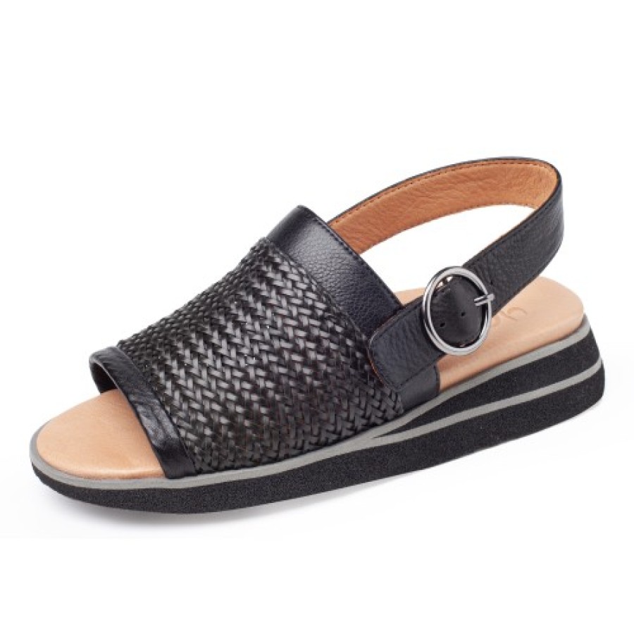 Women'S Yes Brand Shoes Travel | Yes Brand Shoes Women'S Annie In Black Woven Leather/Plonge Leather