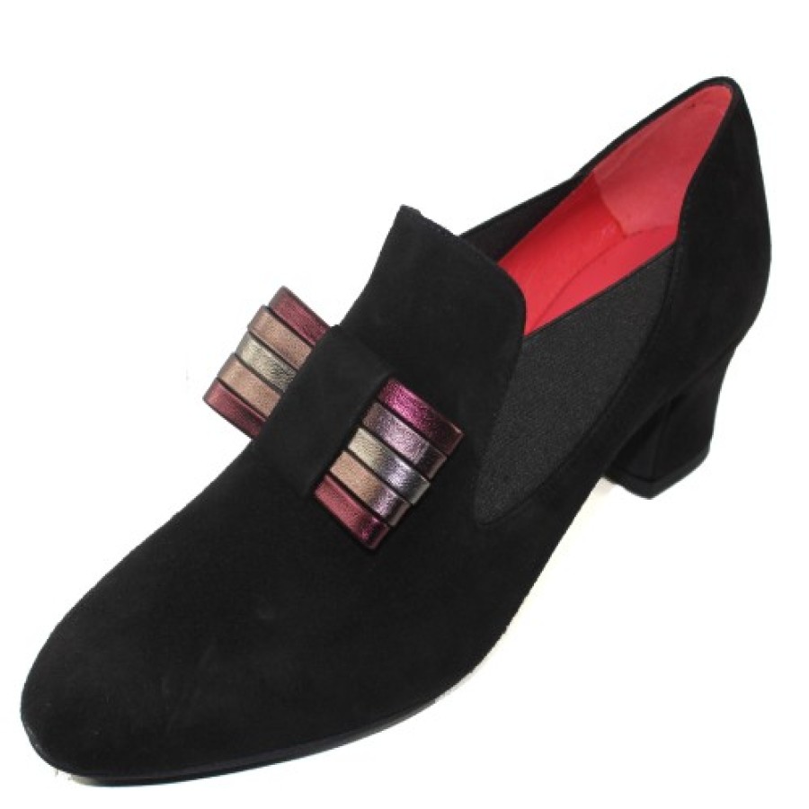 Women'S Pas De Rouge Heels | Pas De Rouge Women'S Alfa 1920 In Black Suede/Soft Multi Color Metallic Leather