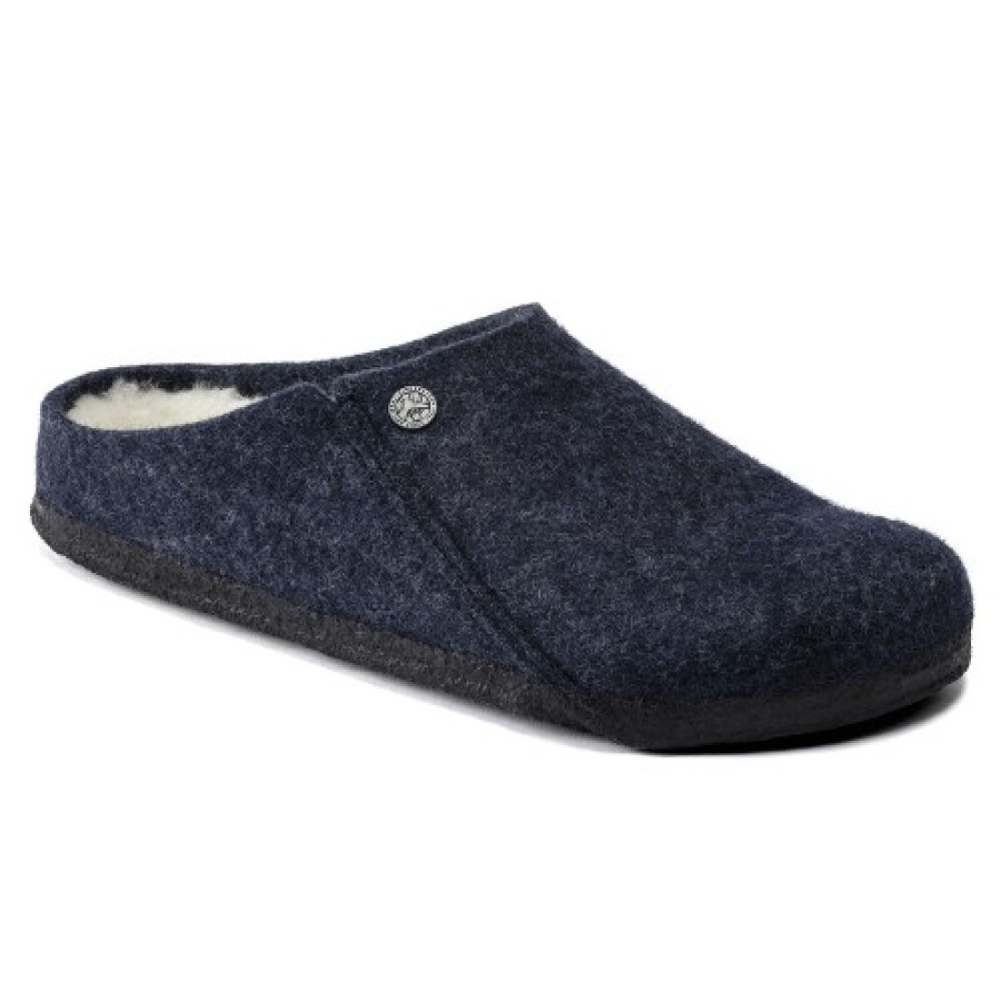 Men'S Birkenstock Wool | Birkenstock Men'S Zermatt Shearling In Dark Blue Wool/Natural Shearling