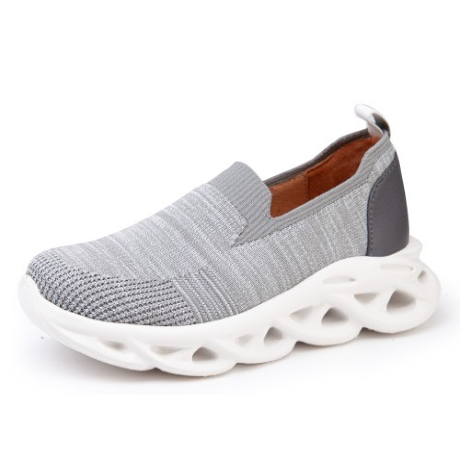 Women'S Yes Brand Shoes Slip Ons | Yes Brand Shoes Women'S Candy In Grey Stretch Fabric/Plonge Leather