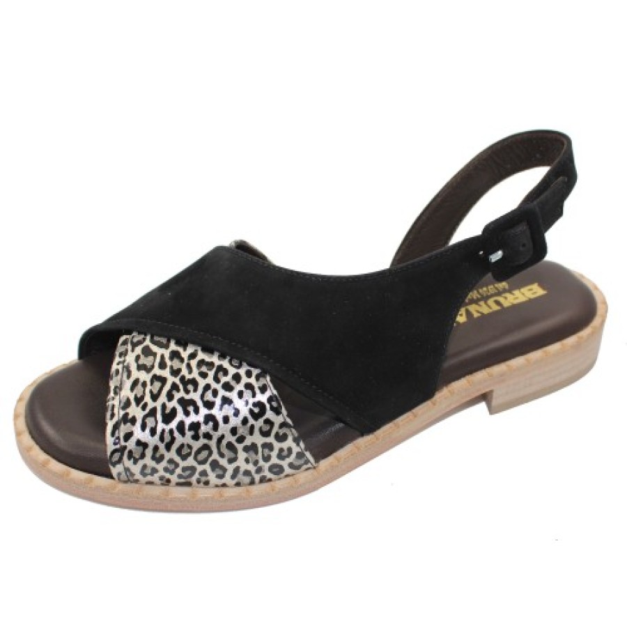 Women'S Brunate Back Straps | Brunate Women'S Passeggiata In Cheetah Printed Leather/Black Suede