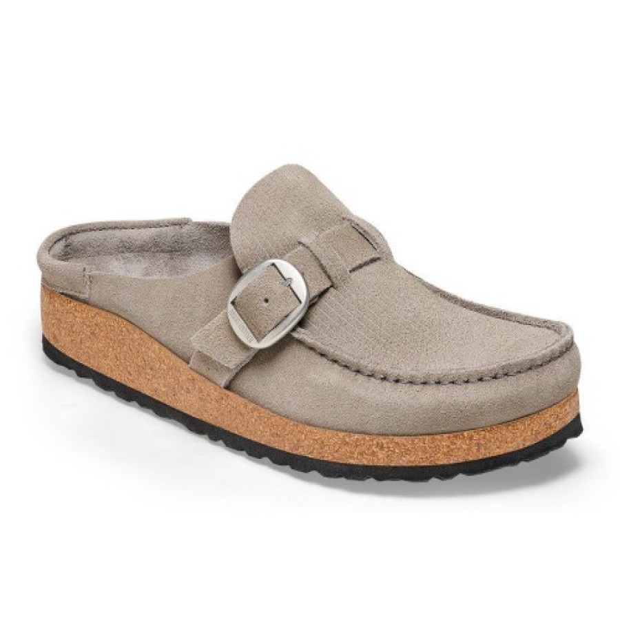 Women'S Birkenstock Open Back | Birkenstock Women'S Buckley In Stone Coin Embossed Suede