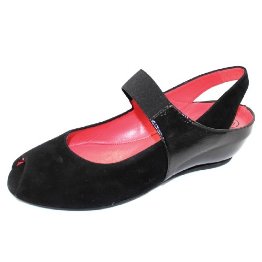 Women'S Pas De Rouge Mary Jane & Instep Strap | Pas De Rouge Women'S Silvia R918 In Black Suede/Crinkle Patent Leather