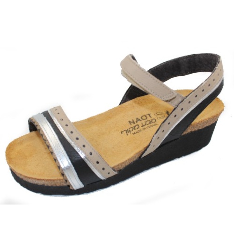 Women'S Naot Back Straps | Naot Women'S Beverly In Soft Black/Soft Beige/Soft Silver Leather